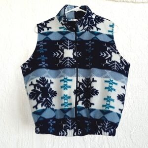 Jeri Marque Vtg Winter Snowflake Fleece Vest Warm Activewear Winter Blue White